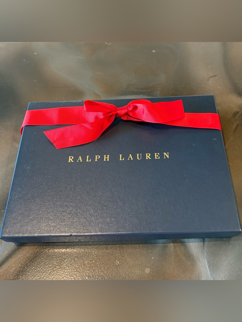 Ralph Lauren Navy Designer Empty Gift Box Tissue Paper Red Ribbon Holidays